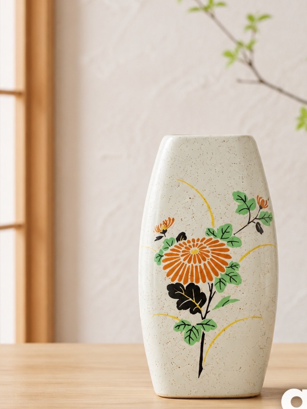 Vintage Japanese Floral Square Vase 6”